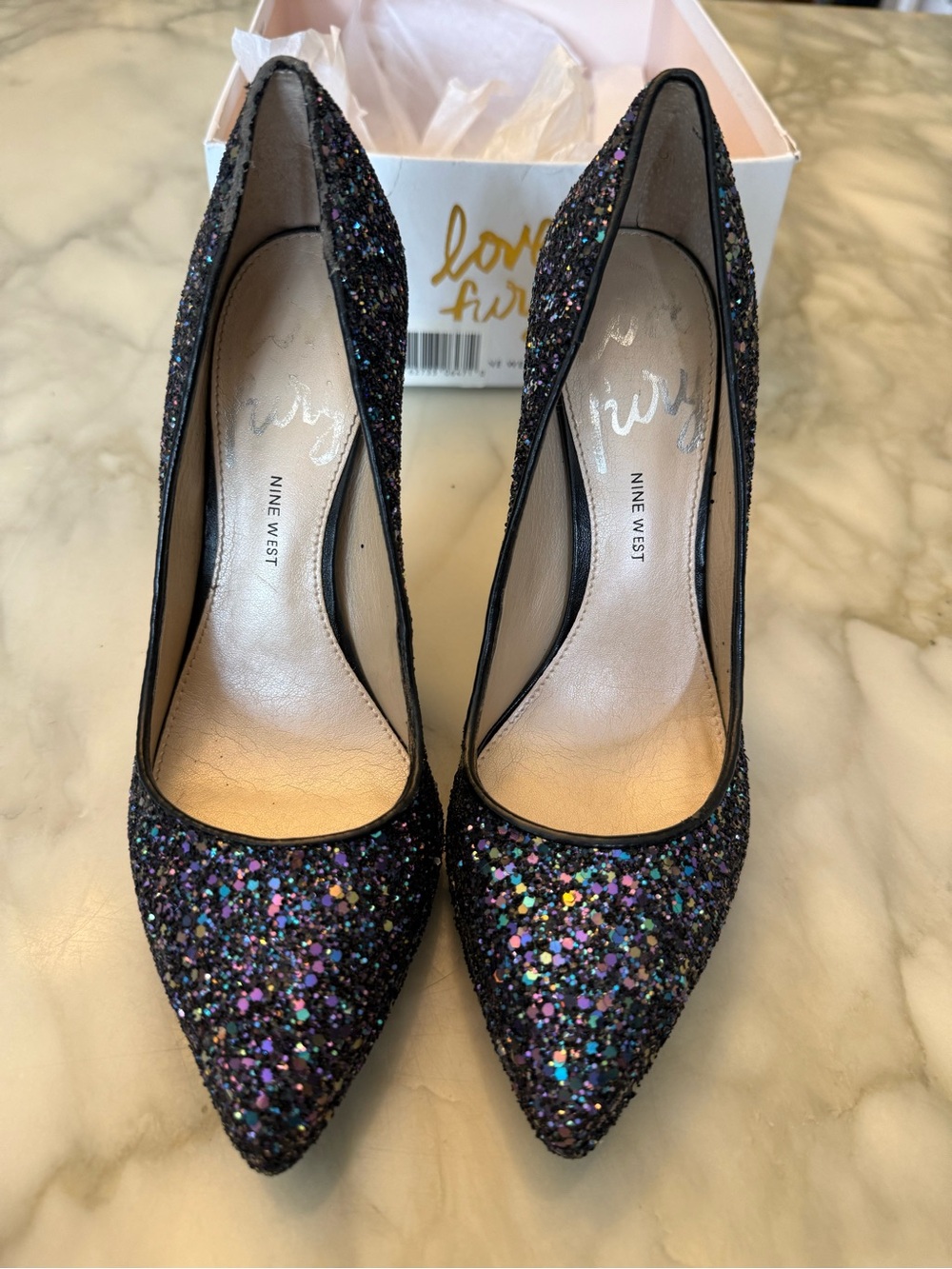 Nine West Black Multicolor Glitter Pointed Pumps
